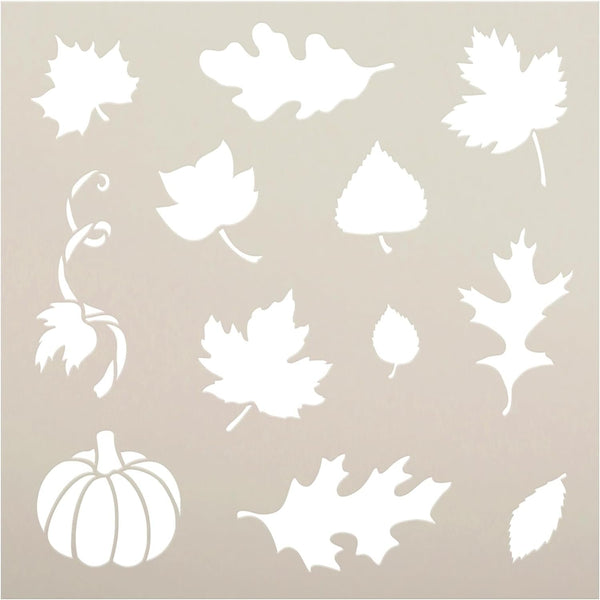Fall Leaf & Pumpkin Embellishment Stencil by StudioR12 - USA Made - DIY Seasonal Autumn Decor - Reusable Mixed Media Template for Painting - STCL7185