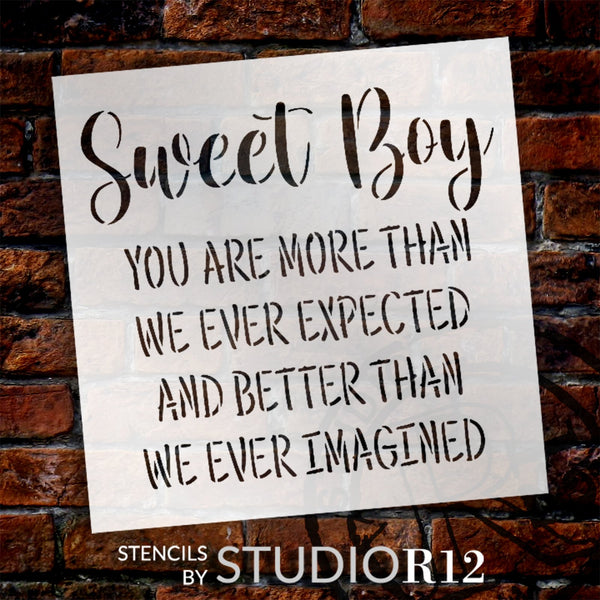 Sweet Boy, You are More Stencil by StudioR12 | Craft DIY Home, Nursery, Baby, Toddler Decor | Baby Shower Ideas | Painting Wood Signs | Select Size | STCL6349