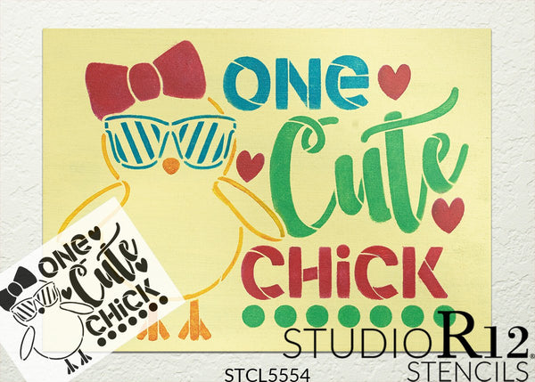 One Cute Chick Stencil by StudioR12 | Fun Spring Word Art | DIY Nursery & Bedroom Decor | Craft & Paint Wood Signs | Select Size | STCL5554