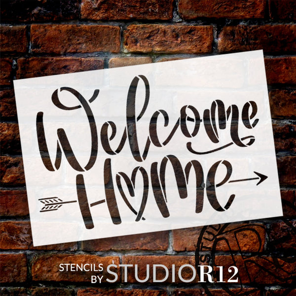 Welcome Home with Arrow Stencil by StudioR12 | Craft DIY Home Decor | Paint Family Wood Sign | Reusable Mylar Template | Select Size | STCL6031