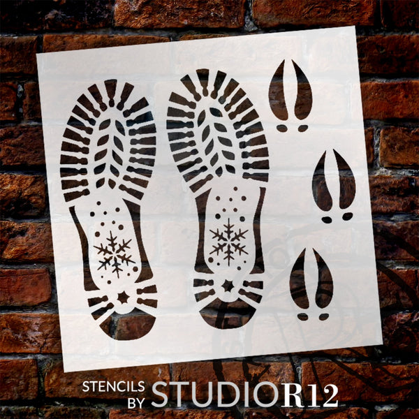 Santa Boot Reindeer Hoof Print Stencil by StudioR12 | Craft DIY Christmas Holiday Home Decor | Paint Wood Sign | Reusable Mylar Template | Select Size | STCL5918