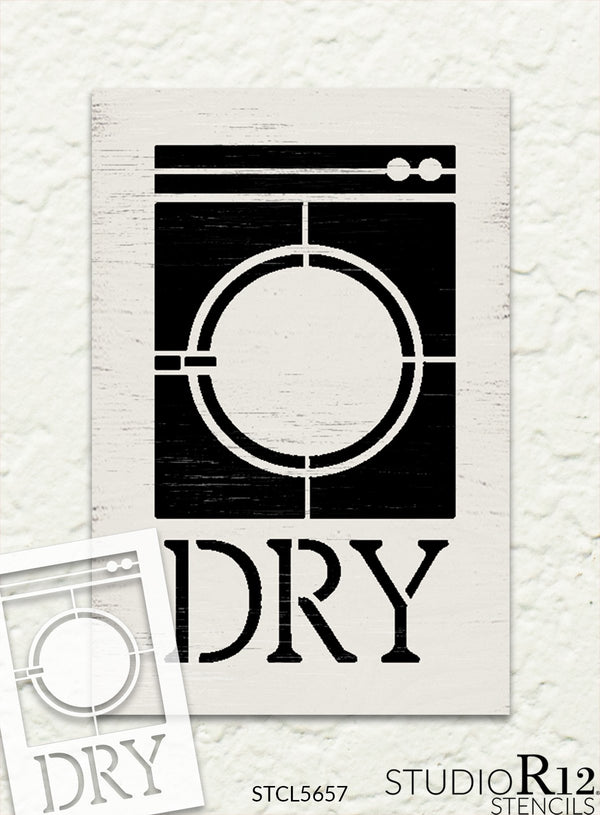 Dry Laundry Room Stencil by StudioR12 | DIY Cleaning Chore Home Decor | Craft & Paint Washer Dryer Wood Sign | Reusable Mylar Template | Select Size | STCL5657