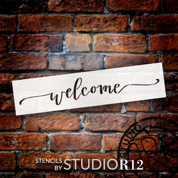 Lowercase Welcome Script Stencil by StudioR12 | Craft DIY Home Decor | Paint Wood Sign | Reusable Mylar Template | Select Size | STCL6027
