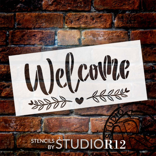 Welcome with Laurels Stencil by StudioR12 | Craft DIY Home Decor | Paint Wood Sign | Reusable Mylar Template | Select Size | STCL6028