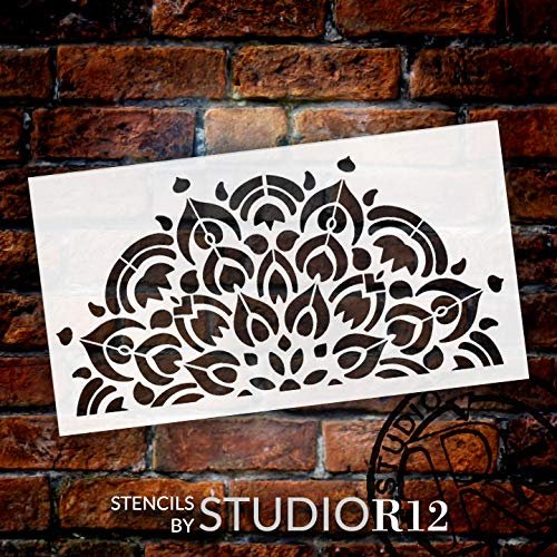 Mandala - Peacock - Half Design Stencil by StudioR12 | Reusable Mylar Template | Use to Paint Wood Signs - Pallets - Pillows - Wall Art - Floor Tile - Select Size | STCL2550