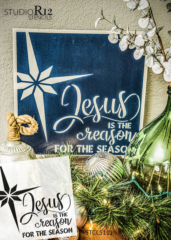 Jesus - Reason for Season Stencil by StudioR12 | DIY Winter Christmas Home Decor Gift | Craft & Paint Wood Sign Reusable Mylar Template | Select Size
