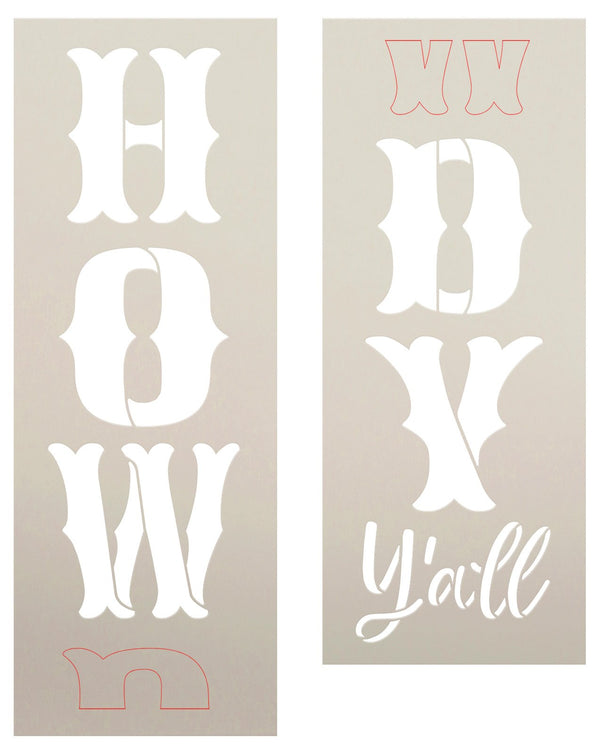 Howdy Y'all Tall Porch Sign Stencil by StudioR12 - Select Size - USA Made - Reusable Vertical Leaner Template for DIY Country Western Welcome Front Door Decor - STCL7071
