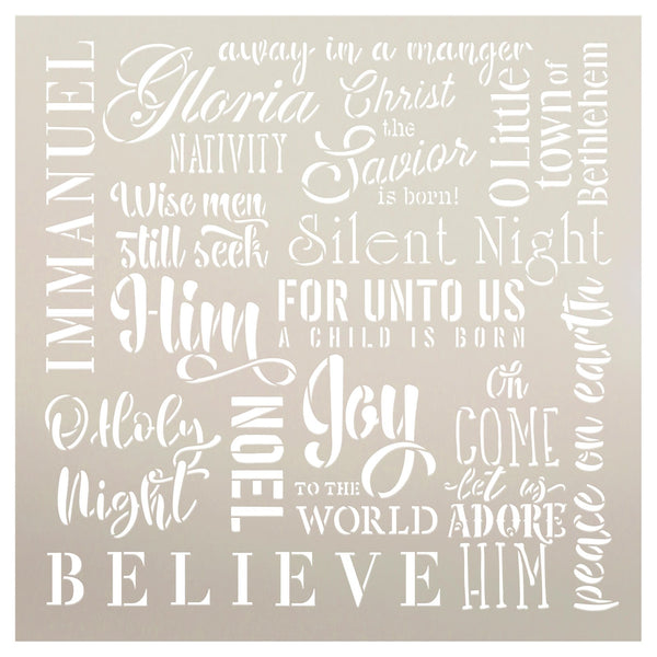 Nativity Background Words Stencil by StudioR12 - Select Size - USA Made - Craft DIY Embellished Word Art Decor | Paint Winter Themed Wood Sign for Living Room | STCL6445