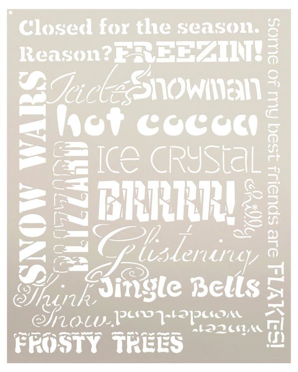 Winter Words Stencil by StudioR12 | Brisk Cold Background Word Art - Reusable Mylar Template | Painting, Chalk, Mixed Media | Use for Wall Art, DIY Home Decor | Select Size | STCL229