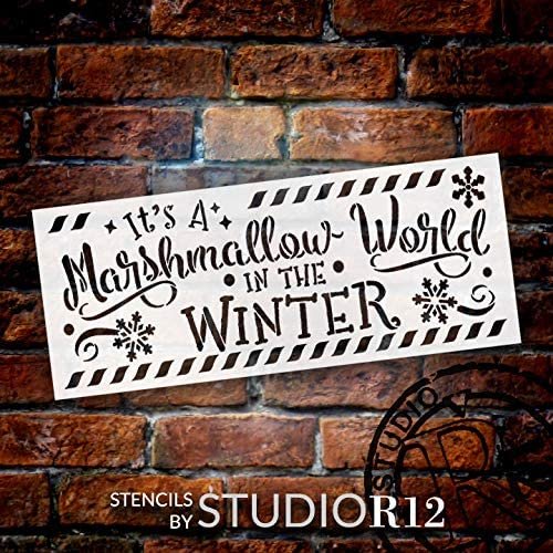 Marshmallow World Winter Stencil by StudioR12 | DIY Christmas Holiday Home Decor | Craft & Paint Wood Sign Reusable Mylar Template | Snowflake Wonderland | Select Size| STCL3628