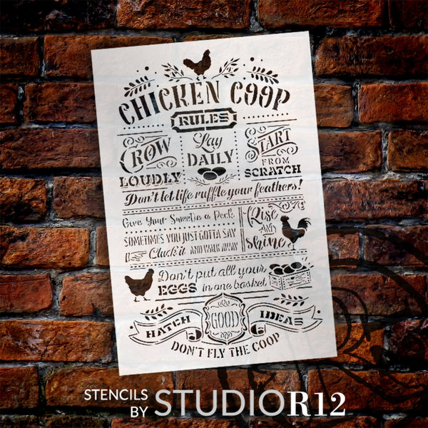 Chicken Coop Rules Stencil by StudioR12 - Select Size - USA Made - Craft DIY Farmhouse Country Home Decor | Paint Chicken Wood Sign for Living Room, Kitchen | Reusable Mylar Template | STCL6543