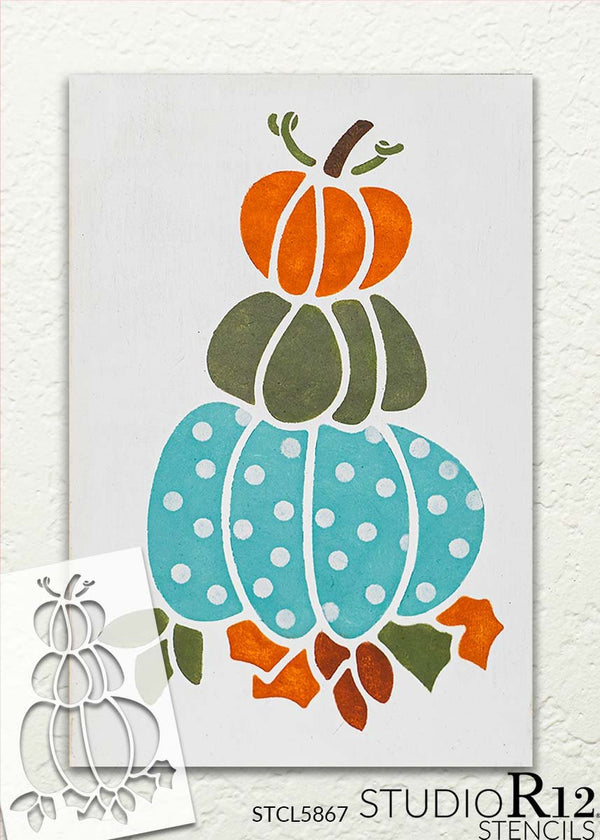 Pumpkin Stack Stencil by StudioR12 | Craft DIY Autumn Garden Porch Home Decor | Paint Fall Wood Sign | Reusable Mylar Template | Select Size | STCL5867
