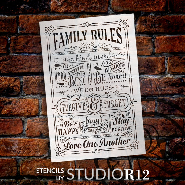 Family Rules - Forgive & Forget Stencil by StudioR12 - Select Size - USA Made - Craft DIY Inspirational Fun Home Decor | Paint Wood Sign, Chalkboard | STCL6419