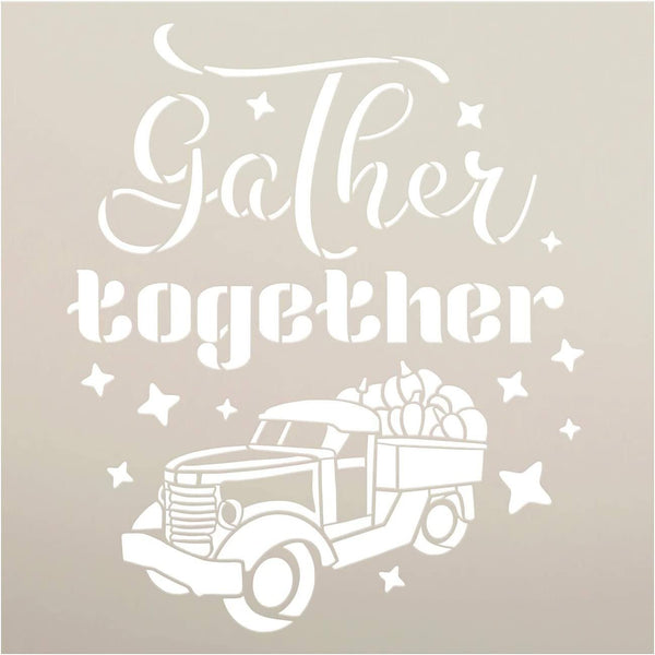 Gather Together Stencil by StudioR12 | DIY Autumn Farmhouse Home Decor | Craft & Paint Wood Sign | Reusable Mylar Template | Truck Pumpkin Cursive Script Gift | Select Size