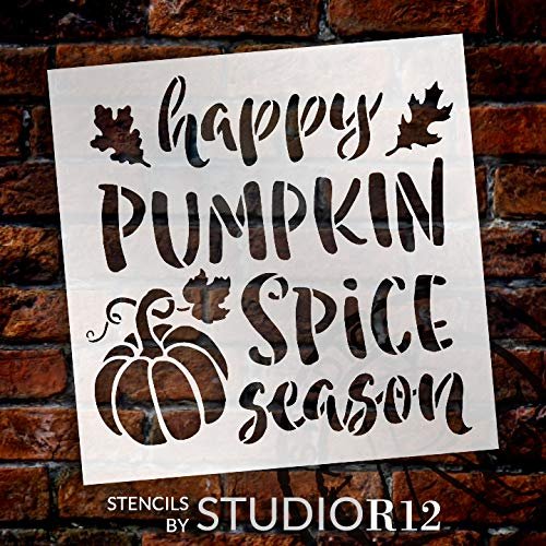 Pumpkin Spice Season Stencil by StudioR12 | DIY Rustic Cursive Leaves | Craft Seasonal Farmhouse Gift | Autumn Home Decor Thanksgiving Halloween | Reusable Mylar Template | Paint Wood Sign | STCL3019