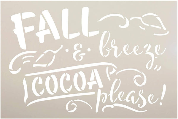 Fall Breeze & Cocoa Please Stencil with Leaves by StudioR12 | DIY Autumn Home Decor | Paint Wood Sign | Reusable Template | Select Size
