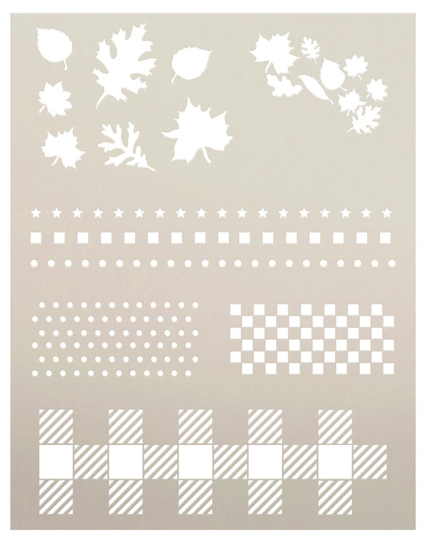 Fall Pattern Stencil by StudioR12 - USA Made - Reusable Template for DIY Decor & Painting - Buffalo Plaid, Check, Autumn Leaves, Polka Dots - STCL7189