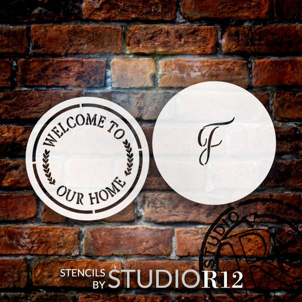 Welcome to Our Home Round Stencil with Monogram by StudioR12 | DIY Farmhouse Home Decor | Craft & Paint Doormats | Select Size | STCL5518