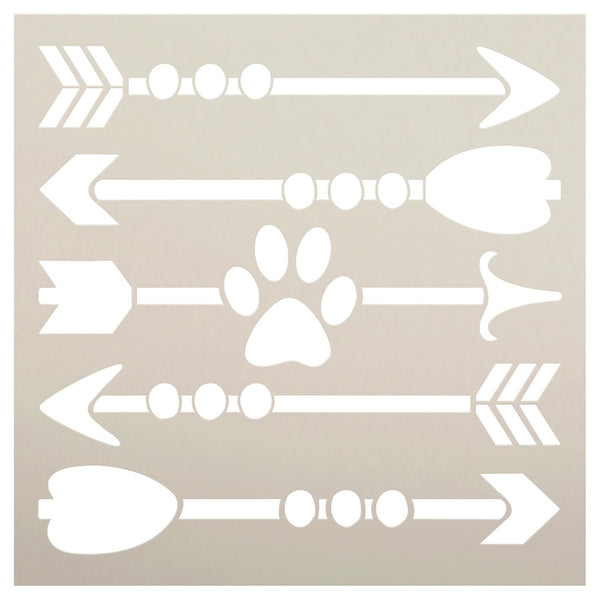 Pawprint Arrows Stencil by StudioR12 | Craft DIY Cat & Dog Lover Home Decor | Paint Pet Parent Wood Sign | Reusable Mylar Template | Select Size | STCL5767