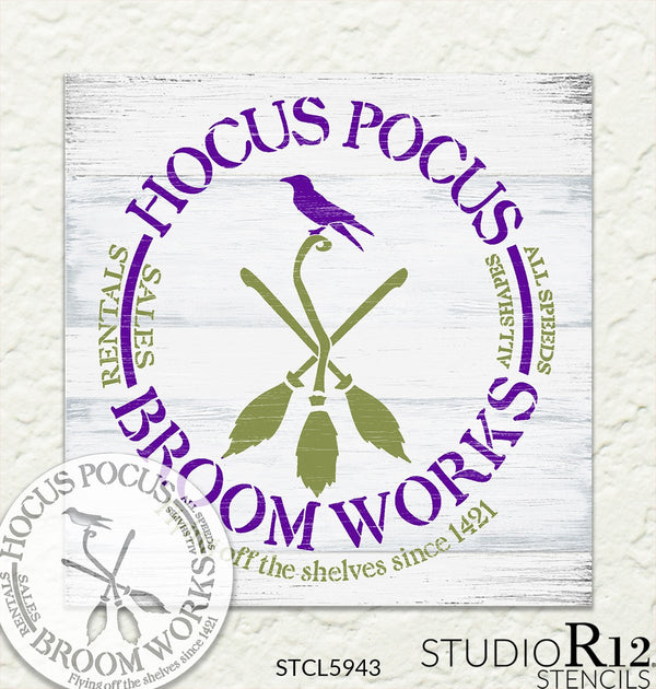 Hocus Pocus Broomworks Stencil by StudioR12 | Craft DIY Fall Autumn Home Decor | Paint Halloween Wood Sign | Reusable Mylar Template | Select Size | STCL5943