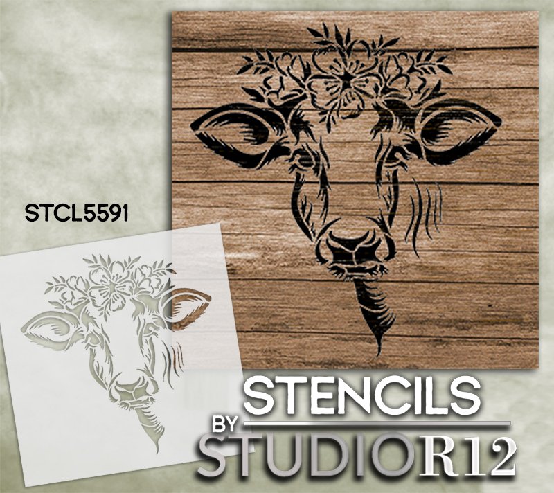 Steer Skull - Boho Cow Floral Stencil