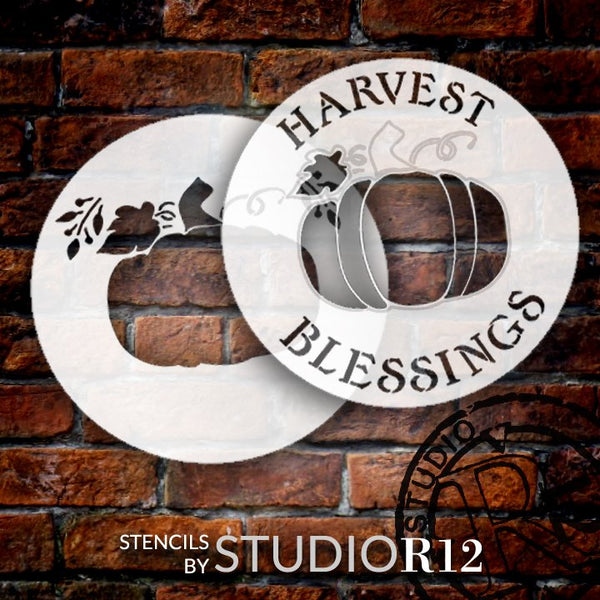 Harvest Blessings 2-Part Round Stencil by StudioR12 | DIY Autumn Pumpkin Home Decor Craft & Paint Fall Wood Sign Reusable Mylar Template | Select Size | STCL5707