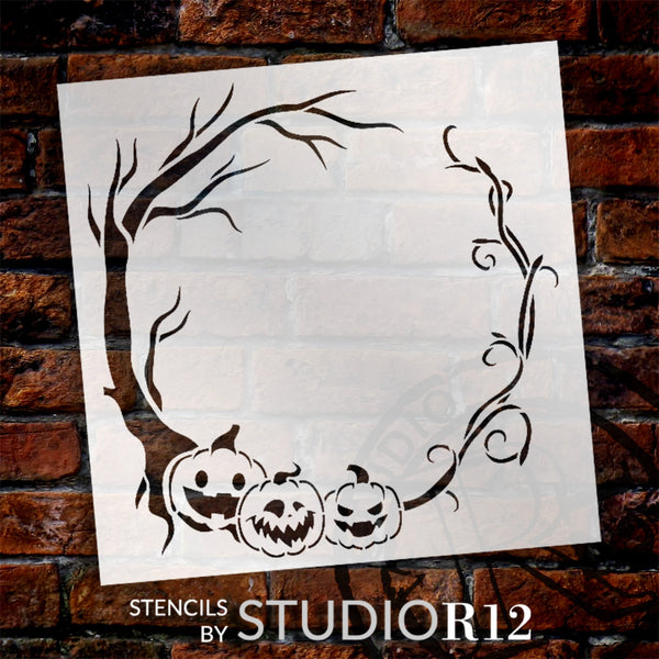 Jack-o-Lantern Round Frame Stencil by StudioR12 - Select Size - USA Made - Craft DIY Spooky Halloween Pumpkin Home Decor | Paint Fall Seasonal Wood Sign | Reusable Template | STCL6487