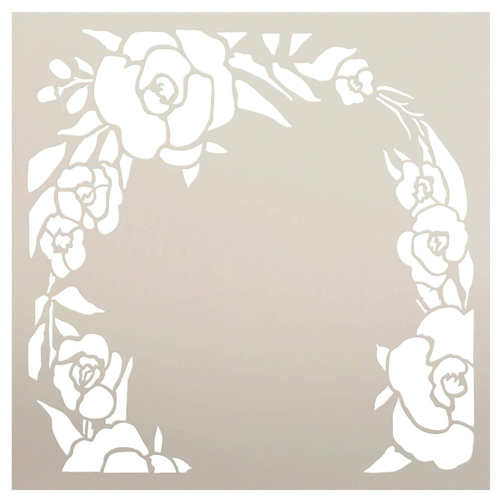 Rose and Greens Wreath Stencil by StudioR12  Simple Flower Nature Gar – StudioR12  Stencils