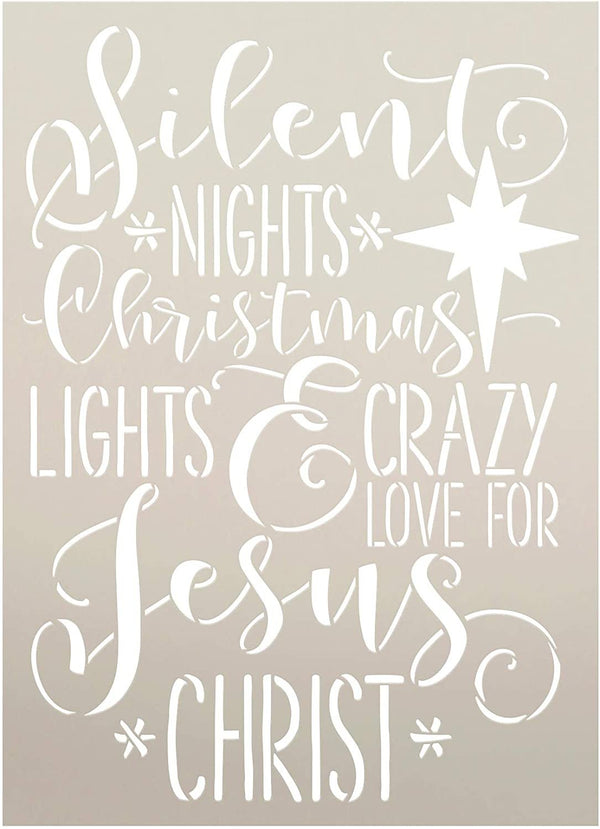 Silent Night & Jesus Christ Stencil by StudioR12 | DIY Christmas Light Home Decor | Craft & Paint Wood Sign | Reusable Mylar Template | Cursive Script Snow | Select Size