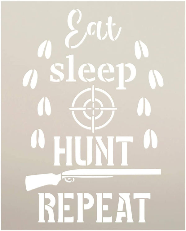 Eat Sleep Hunt Repeat Stencil with Deer Footprints by StudioR12 | DIY Country Cabin Home Decor | Paint Wood Signs | Select Size