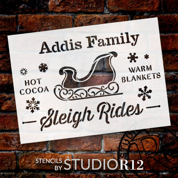 Personalized Sleigh Rides Stencil by StudioR12 - Select Size - USA Made - Craft DIY Christmas Home Decor | Paint Family Holiday Wood Sign | Reusable Mylar Template | PRST6599