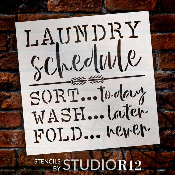 Laundry Schedule - Sort Wash Fold Stencil by StudioR12 | DIY Cleaning Home Decor | Craft & Paint Wood Sign | Reusable Mylar Template | Select Size | STCL5686