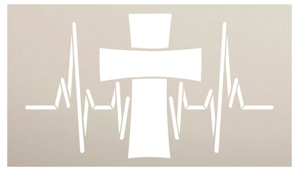 Heartbeat with Cross Stencil by StudioR12 | Craft DIY Faith & Inspiration Home Decor | Paint Wood Sign | Reusable Mylar Template | Select Size | STCL5696