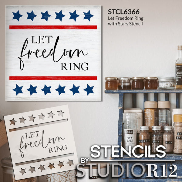 Let Freedom Ring with Stars Stencil by StudioR12 | Craft Patriotic DIY Home Decor | Paint Wood Sign for July | Reusable Mylar Template | Select Size | STCL6366
