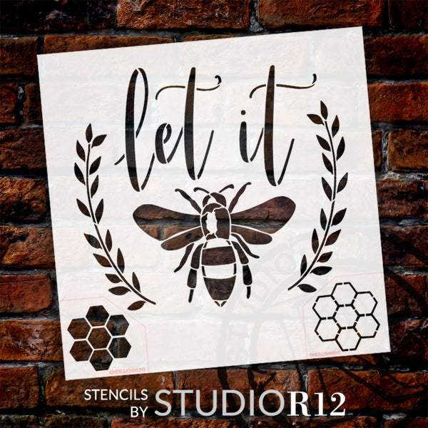 Let It Bee with Laurels Stencil by StudioR12 | Craft DIY Inspirational Home Decor | Paint Spring Wood Sign | Reusable Mylar Template | Select Size | STCL6053