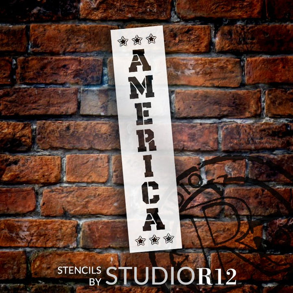 America Vertical Stencil with Stars by StudioR12 | DIY Patriotic Porch Decor | Paint Fourth of July Tall Wood Leaner Sign | Select Size | STCL2673