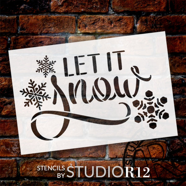 Let It Snow with Snowflakes Stencil by StudioR12 - Select Size - USA Made - Craft DIY Christmas Home Decor | Paint Holiday Word Art Sign | Reusable Mylar Template | STCL6524