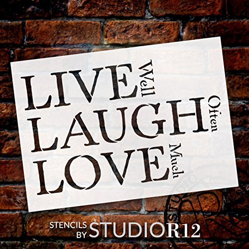Live Laugh Love Stencil by StudioR12 | Traditional Stacked Word Art - Small 7 x 5-inch Reusable Mylar Template | Painting, Chalk, Mixed Media | Use for Journaling, DIY Home Decor - STCL1371_1