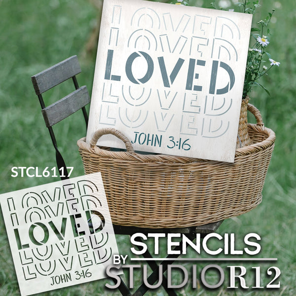 Loved John 3 16 Stencil by StudioR12 | Craft DIY Inspirational Home Decor | Paint Faith Wood Sign | Reusable Mylar Template | Select Size | STCL6117
