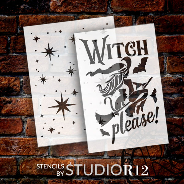 Witch Please with Twinkle Stars Stencil Set by StudioR12 - Select Size - USA Made - DIY Spooky Halloween Home Decor | Craft & Paint Fall Wood Signs | CMBN647