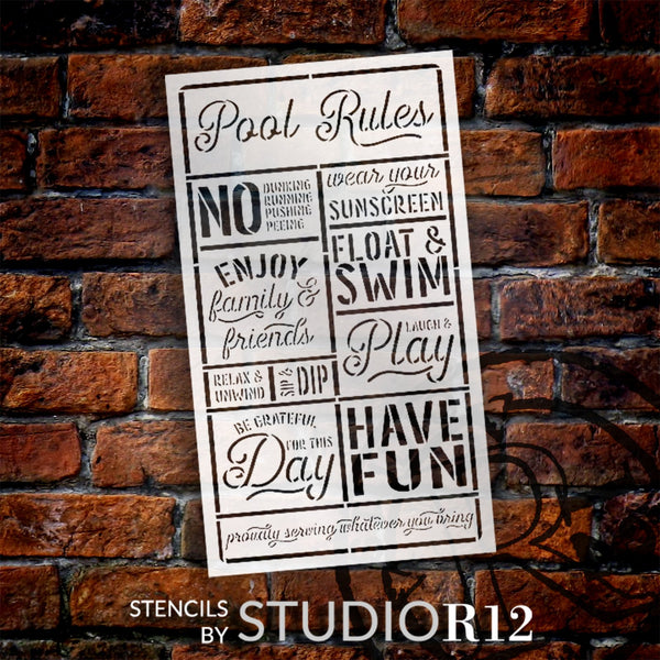Pool Rules Stencil by StudioR12 | Craft DIY Summer Home Decor | Paint Outdoors Wood Sign | Reusable Mylar Template | Select Size | STCL6369