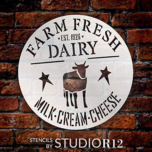 Farm Fresh Dairy Stencil by StudioR12 DIY Rustic Country Farmhouse Cow Home Decor Craft & Paint Round Wood Sign Reusable Mylar Template Milk Cream