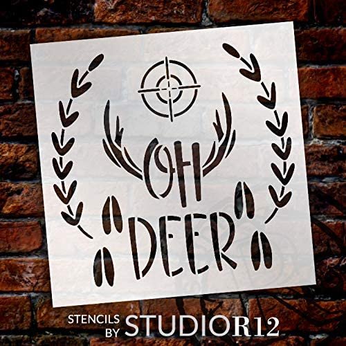 Oh Deer Stencil by StudioR12 | Scope - Antler - Tracks - Laurel | DIY Hunting Home Decor | Craft & Paint Wood Sign | Reusable Mylar Template | Select Size