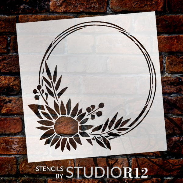 Sunflower Wreath Stencil by StudioR12 | DIY Floral Embellishment Home Decor | Craft & Paint Garden Wood Sign | Reusable Mylar Template | Select Size | STCL5913