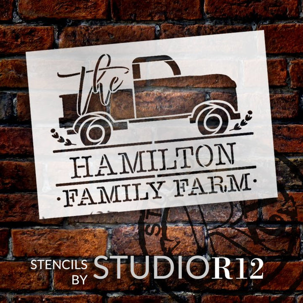 Personalized Family Farm Stencil with Vintage Truck by StudioR12 | DIY Doormat | Craft & Paint Farmhouse Home Decor | Select Size | PRST5521