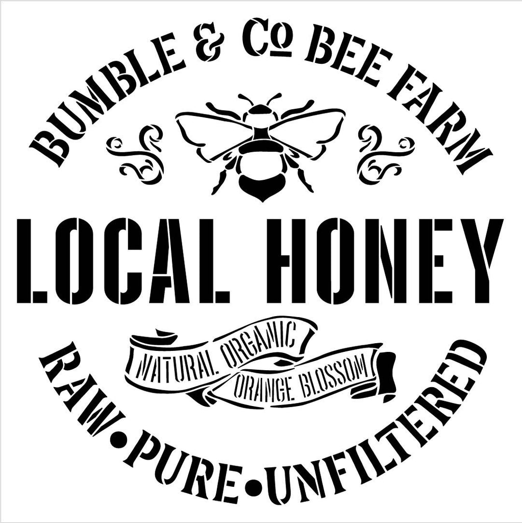 Bumble & Co Local Honey Stencil with Bee by StudioR12 DIY Rustic Farm Home Decor Craft & Paint Farmhouse Wood Signs Select Size 18 x 18 inch