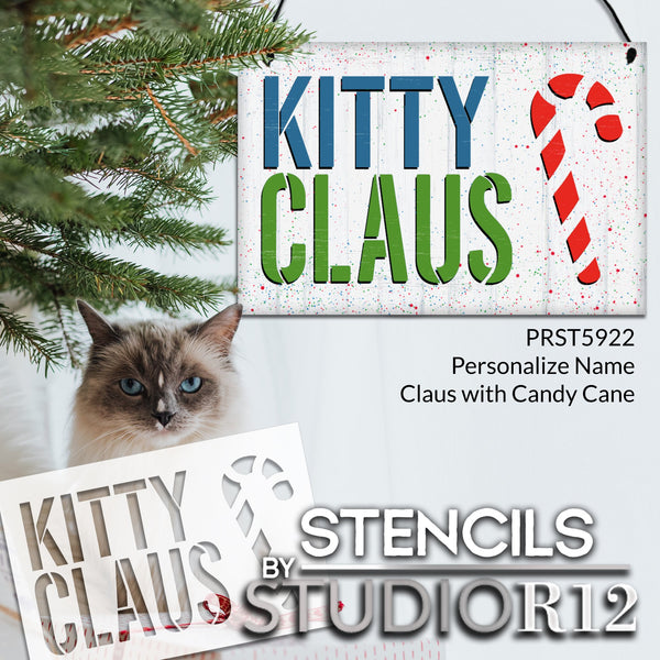 Personalized Claus Stencil with Candy Cane by StudioR12 | DIY Custom Christmas Home Decor | Craft Holiday Wood Signs | Select Size | PRST5922