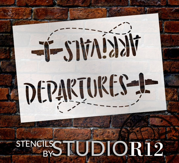Arrivals Departures Stencil with Airplanes by StudioR12 | Craft DIY Welcome Doormat | Paint Fun Outdoor Home Decor | Select Size | STCL5530