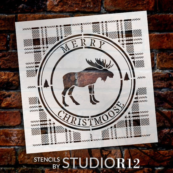 Merry Christmoose Stencil by StudioR12 | DIY Winter Plaid Pine Tree Home Decor Gift | Craft & Paint Wood Sign | Reusable Mylar Template | Select Size  | STCL5119