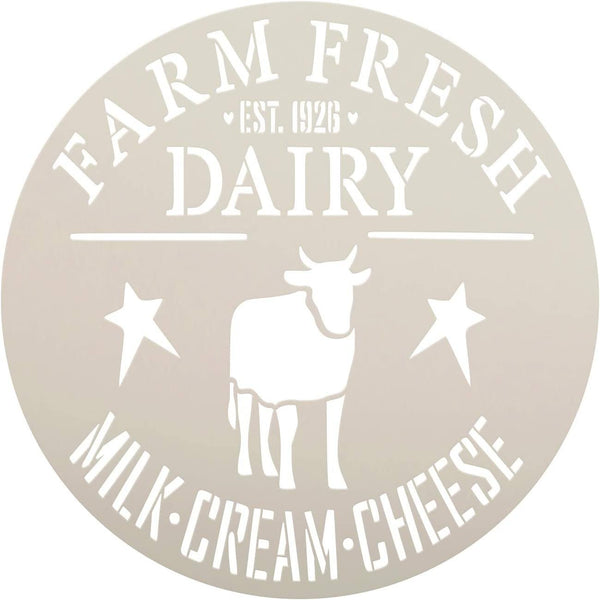 Farm Fresh Dairy Stencil by StudioR12 | DIY Rustic Country Farmhouse Cow Home Decor | Craft & Paint Round Wood Sign | Reusable Mylar Template | Milk Cream Cheese | Select Size